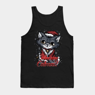 Gray Christmas Cat Santa Suit Merry Catmas Tank Top